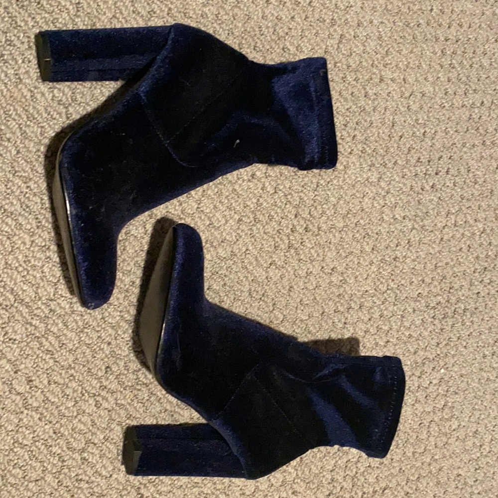 Blue velvet booties